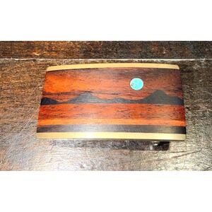 Kenneth Reid Albuquerque NM Wood Inlay Turquoise Mountain Brass Belt Buckle